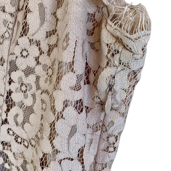 Joie Rori Lace Fringe Mini Dress Mushroom Tan Champage - Picture 8 of 14